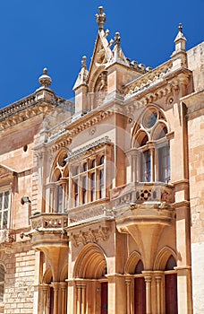 The facade of BishopÃ¢â¬â¢s Palace on the Pjazza San Pawl in Mdina. Malta photo